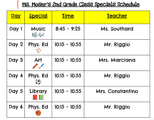 Specials Schedule
